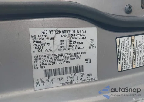 2003 Ford Explorer Nbx/Xlt z USA, uszkodzony, nr VIN 1FMZU73K13UC02226